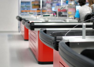 mese pentru case de marcat culoarea rosie cu aluminiu si protectie pe margini